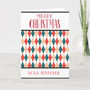 Cartes Pour Fêtes Annuelles Noël Rétro Personnalisé Rouge Vert Diamant Carreau