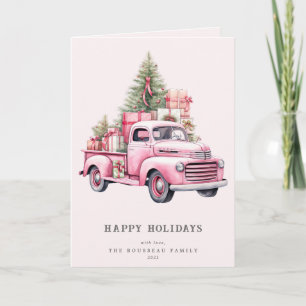 Cartes Pour Fêtes Annuelles Noël Retro Pink Truck Famille/Entreprise