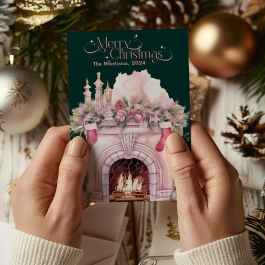Cartes Pour Fêtes Annuelles Noël rétro rose