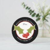 Cartes Pour Fêtes Annuelles Noël rond unique avec Holly & Berries (Debout devant)