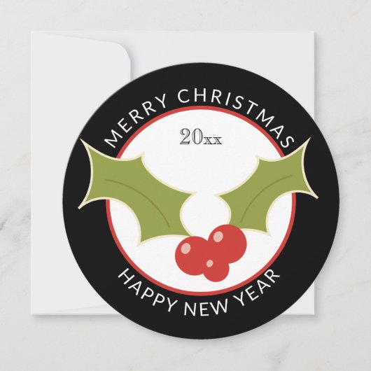 Cartes Pour Fêtes Annuelles Noël rond unique avec Holly & Berries (Devant)