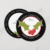 Cartes Pour Fêtes Annuelles Noël rond unique avec Holly & Berries (Devant / Derrière)