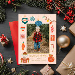 Cartes Pour Fêtes Annuelles Noël rose Ornement mignonne Photo de famille<br><div class="desc">Noël Coloré Famille Vacances Photo</div>