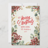 Cartes Pour Fêtes Annuelles Noël Rouge Berries verdure (Devant)