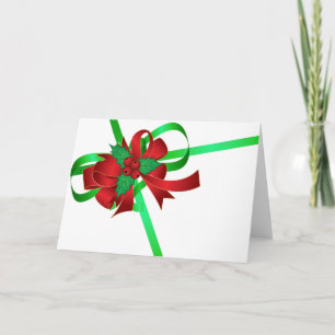 Cartes Pour Fêtes Annuelles Noël rouge de blanc de baie de houx de ruban de