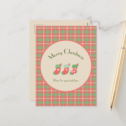 Cartes Pour Fêtes Annuelles Noël rouge Plaid (Devant/Arrière en situation)