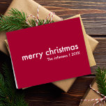 Cartes Pour Fêtes Annuelles Noël rouge Ruby | Minimaliste moderne de Bourgogne<br><div class="desc">Simple et élégant "joyeux noël" citation carte de voeux avec typographie moderne en blanc sur un marron arrière - plan rouge cerisier profond dans un style scandinave minimaliste "scandi". La carte peut être facilement personnalisée avec votre propre salutation de vacances, nom de famille et année pour faire une carte de...</div>