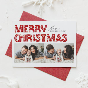 Cartes Pour Fêtes Annuelles Noël Rouge scandinave à deux photos