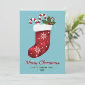 Cartes Pour Fêtes Annuelles Noel Rouge Sur Bleu Avec Texte Personnalisé (Debout devant)