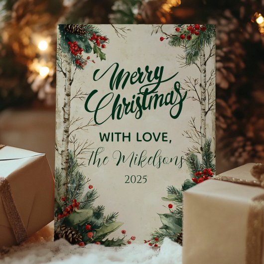 Cartes Pour Fêtes Annuelles Noël Rustic Birch Pinecone