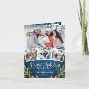 Cartes Pour Fêtes Annuelles Noël Rustic Blue Wood 4 PHOTO Salutation