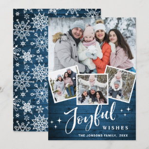Cartes Pour Fêtes Annuelles Noël Rustic Blue Wood 4 PHOTO Salutation