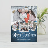 Cartes Pour Fêtes Annuelles Noël Rustic Blue Wood 7 PHOTO Salutation (Debout devant)