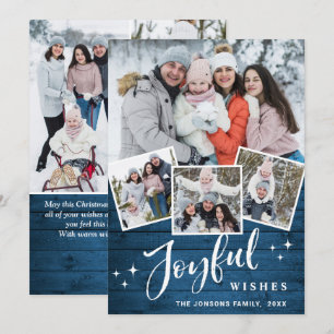 Cartes Pour Fêtes Annuelles Noël Rustic Blue Wood 7 PHOTO Salutation