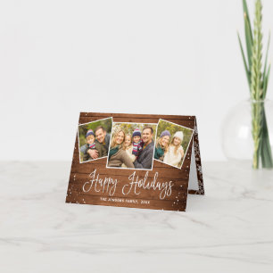 Cartes Pour Fêtes Annuelles Noël Rustic Brown Wood 3 PHOTO Salutation
