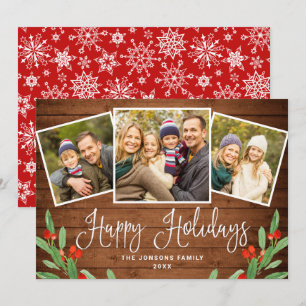 Cartes Pour Fêtes Annuelles Noël Rustic Brown Wood 3 PHOTO Salutation