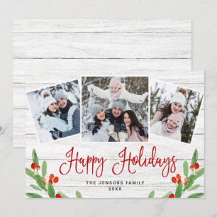 Cartes Pour Fêtes Annuelles Noël Rustic White Wood 3 PHOTO Salutation