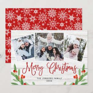 Cartes Pour Fêtes Annuelles Noël Rustic White Wood 3 PHOTO Salutation