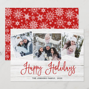 Cartes Pour Fêtes Annuelles Noël Rustic Wood 3 PHOTO Salutation