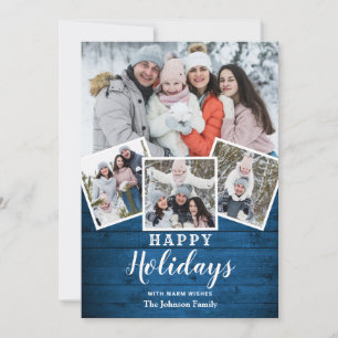 Cartes Pour Fêtes Annuelles Noël Rustic Wood 4 PHOTO Salutation