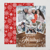 Cartes Pour Fêtes Annuelles Noël Rustic Wood 4 PHOTO Salutation (Devant / Derrière)