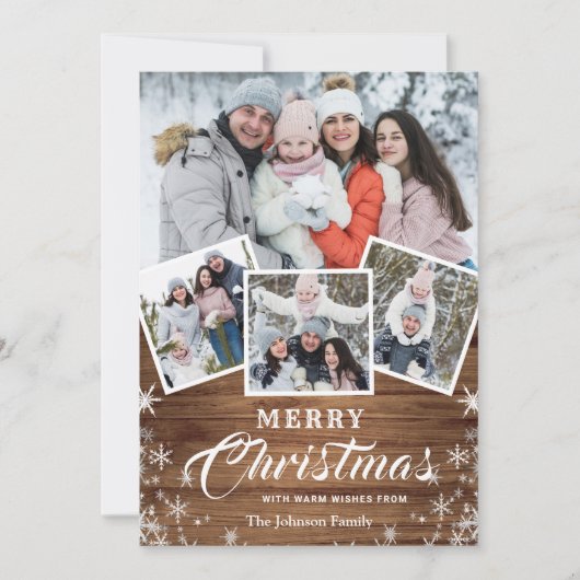 Cartes Pour Fêtes Annuelles Noël Rustic Wood 4 PHOTO Salutation (Devant)