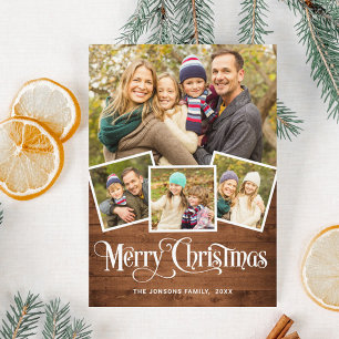 Cartes Pour Fêtes Annuelles Noël Rustic Wood 4 PHOTO Salutation