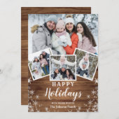 Cartes Pour Fêtes Annuelles Noël Rustic Wood 4 PHOTO Salutation QR code (Devant / Derrière)