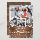 Cartes Pour Fêtes Annuelles Noël Rustic Wood 4 PHOTO Salutation QR code (Devant / Derrière)