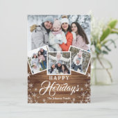 Cartes Pour Fêtes Annuelles Noël Rustic Wood 4 PHOTO Salutation QR code (Debout devant)