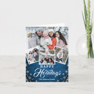 Cartes Pour Fêtes Annuelles Noël Rustic Wood 4 PHOTO Salutation QR code