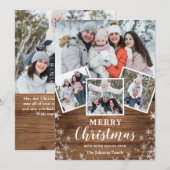 Cartes Pour Fêtes Annuelles Noël Rustic Wood 5 PHOTO Salutation (Devant / Derrière)
