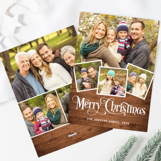 Cartes Pour Fêtes Annuelles Noël Rustic Wood 7 PHOTO Salutation