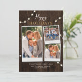 Cartes Pour Fêtes Annuelles Noël Rustique 3 Photos Aspect Bois (Debout devant)