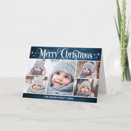 Cartes Pour Fêtes Annuelles Noël rustique 5 PHOTOS Salutation (Devant)