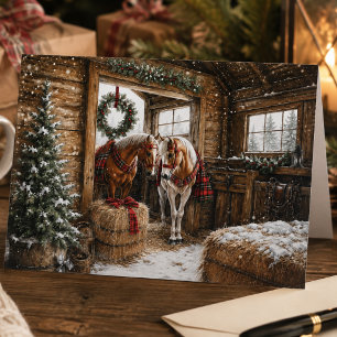 Cartes Pour Fêtes Annuelles Noël rustique à la campagne avec cheval Tartan à c