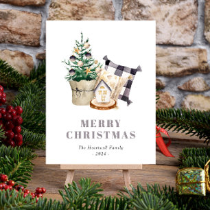 Cartes Pour Fêtes Annuelles Noël rustique à la ferme aquarelle