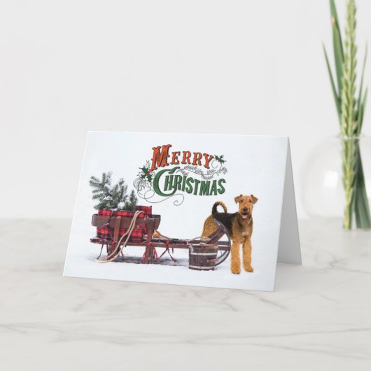 Cartes Pour Fêtes Annuelles Noël rustique Airedale (Devant)