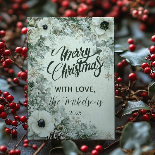 Cartes Pour Fêtes Annuelles Noël rustique avec verdure enneigée