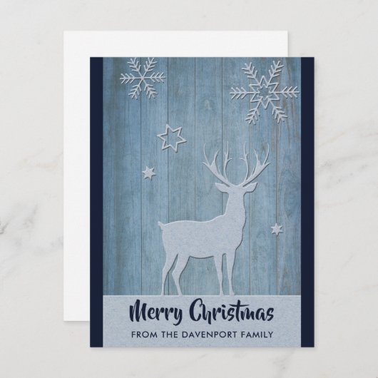Cartes Pour Fêtes Annuelles Noël rustique bleu de campagne avec renne (Devant / Derrière)