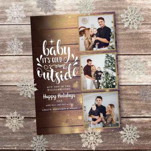Cartes Pour Fêtes Annuelles Noël Rustique Bois 3 Photos Collage