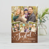 Cartes Pour Fêtes Annuelles Noël Rustique Brown Boho Wood 4 PHOTO Salutation (Debout devant)
