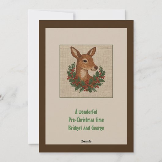 Cartes Pour Fêtes Annuelles Noël rustique Cerf d'hiver avec couronne (Dos)