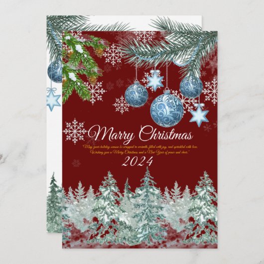 Cartes Pour Fêtes Annuelles Noël rustique d'hiver en Bourgogne traditionnel (Devant / Derrière)