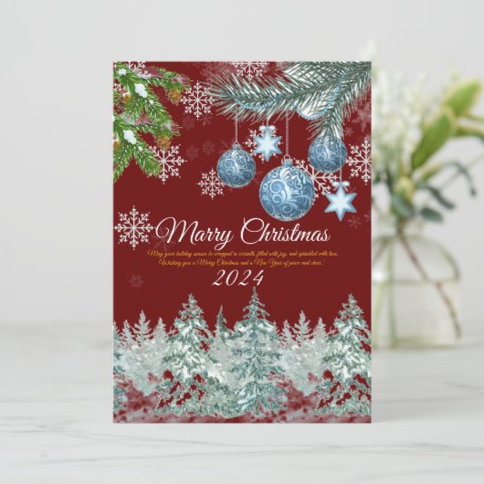 Cartes Pour Fêtes Annuelles Noël rustique d'hiver en Bourgogne traditionnel (Debout devant)