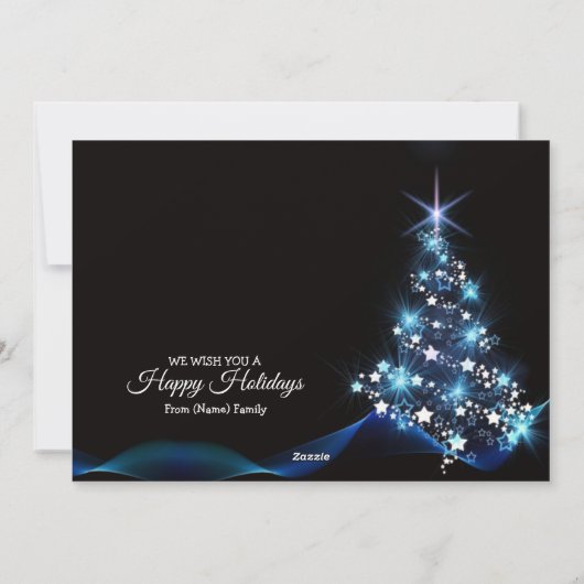 Cartes Pour Fêtes Annuelles Noël Salutation Bleu brillant Arbre Noir Élégant (Dos)