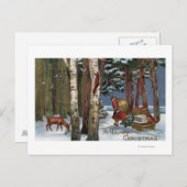 Cartes Pour Fêtes Annuelles Noël SalutationPère Noël à travers la forêt (Devant / Derrière)
