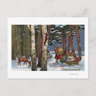 Cartes Pour Fêtes Annuelles Noël SalutationPère Noël à travers la forêt