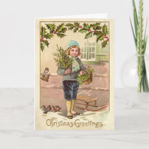 Cartes Pour Fêtes Annuelles Noël Salutations Victorian Boy Old World
