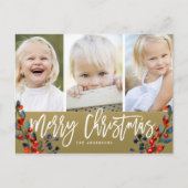 Cartes Pour Fêtes Annuelles Noël Script Berries 3 Photo Holiday (Devant)